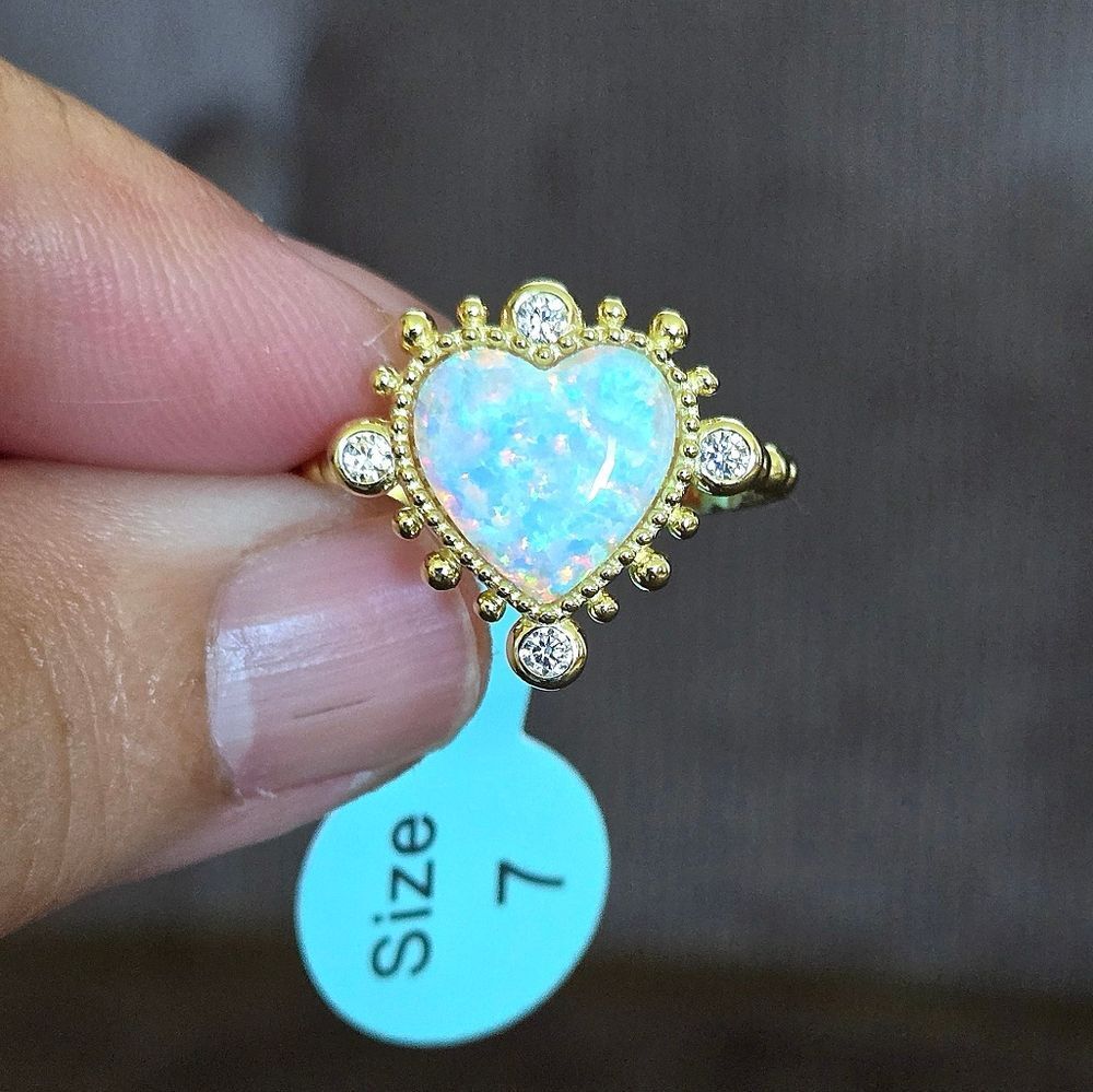 Cote d'Argent Lab Created White Fire🔥 Opal Heart Ring💍 - NWT - Picture 2 of 15